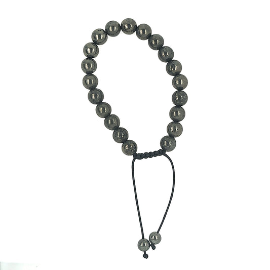 Silver Hematite round gemstone bracelet with adjustable macrame closure