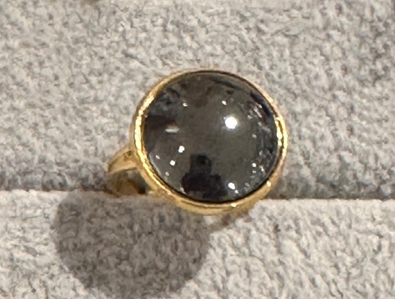 gold plated ring with Hematite round gemstone