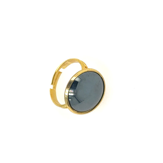 gold plated ring with Hematite round gemstone