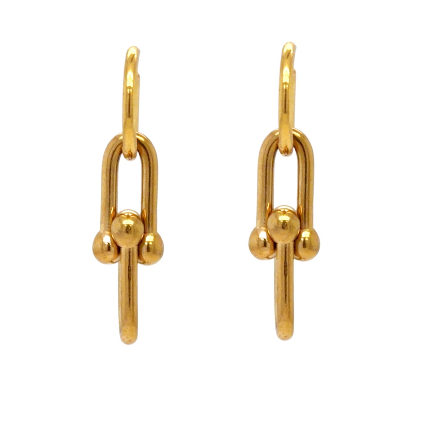 Delicate gold hoop earrings with chunky ball chain links