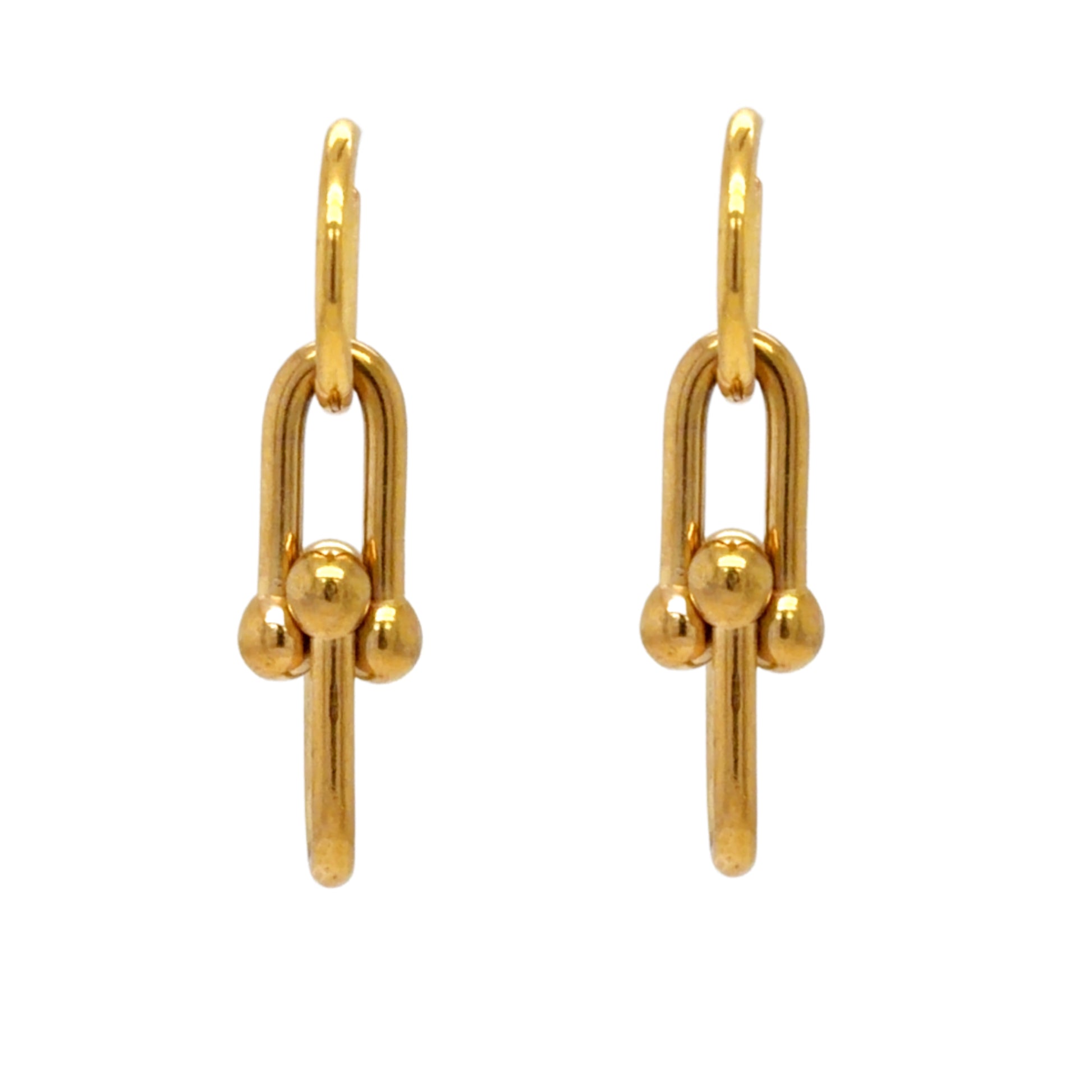 Delicate gold hoop earrings with chunky ball chain links