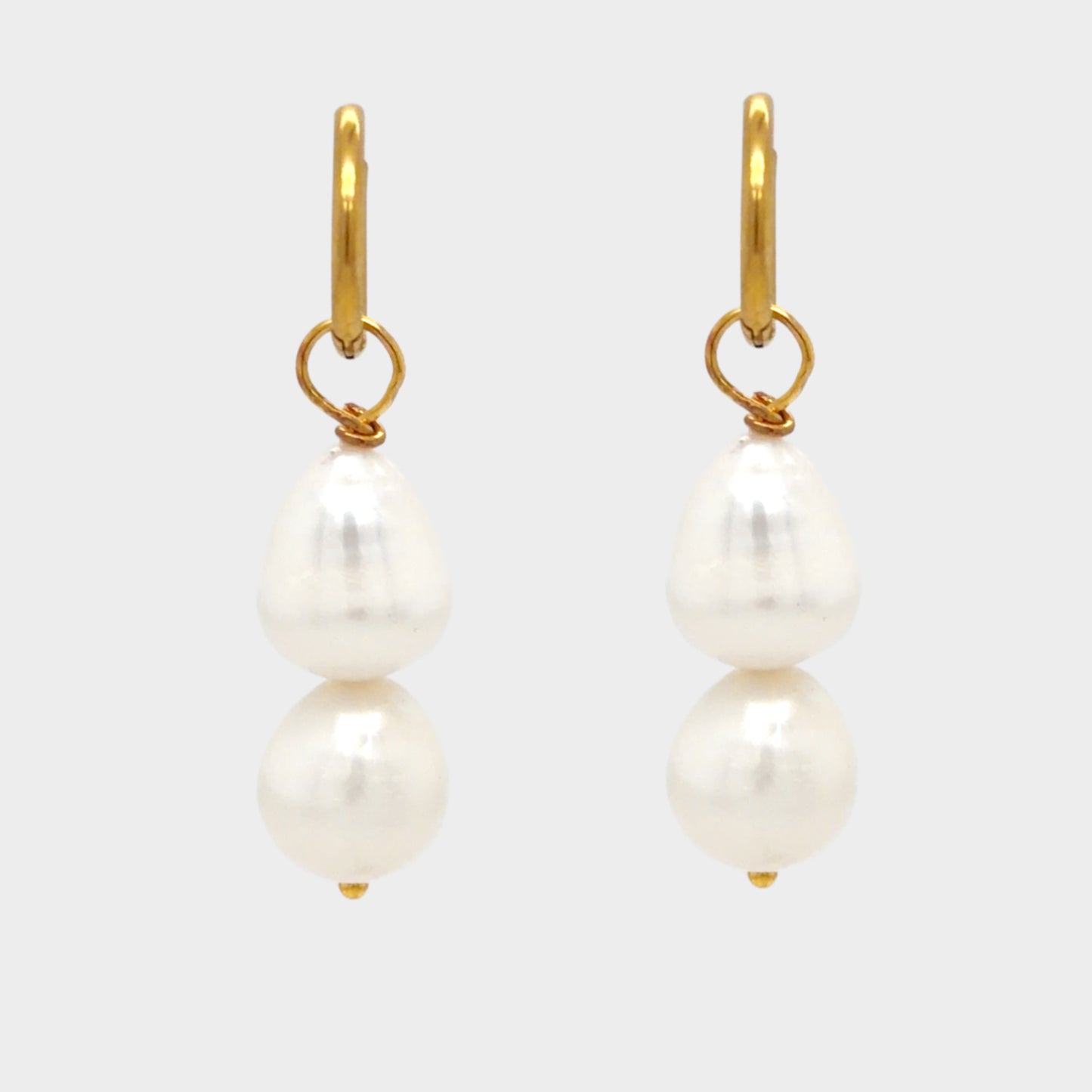 Gold Hoop with Two Freshwater Pearls
