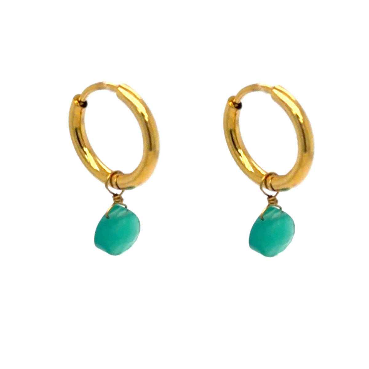 Gold hoops with Green Agate teardrop charms