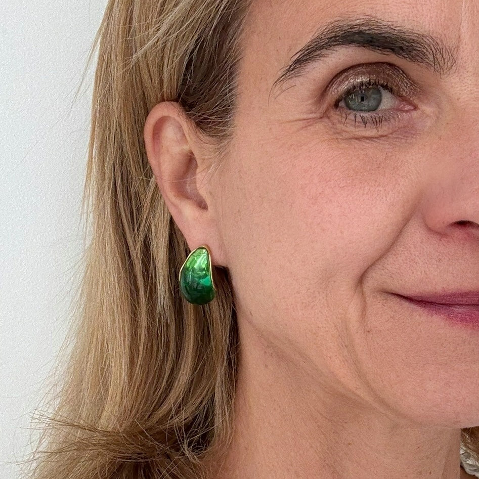 Green Rounded Teardrop Earrings