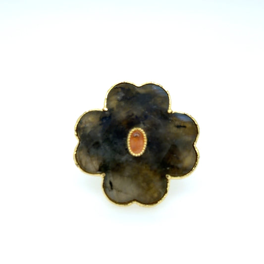 Gorgeous statement ring with a Labradorite Clover and Pink Tourmaline oval centre