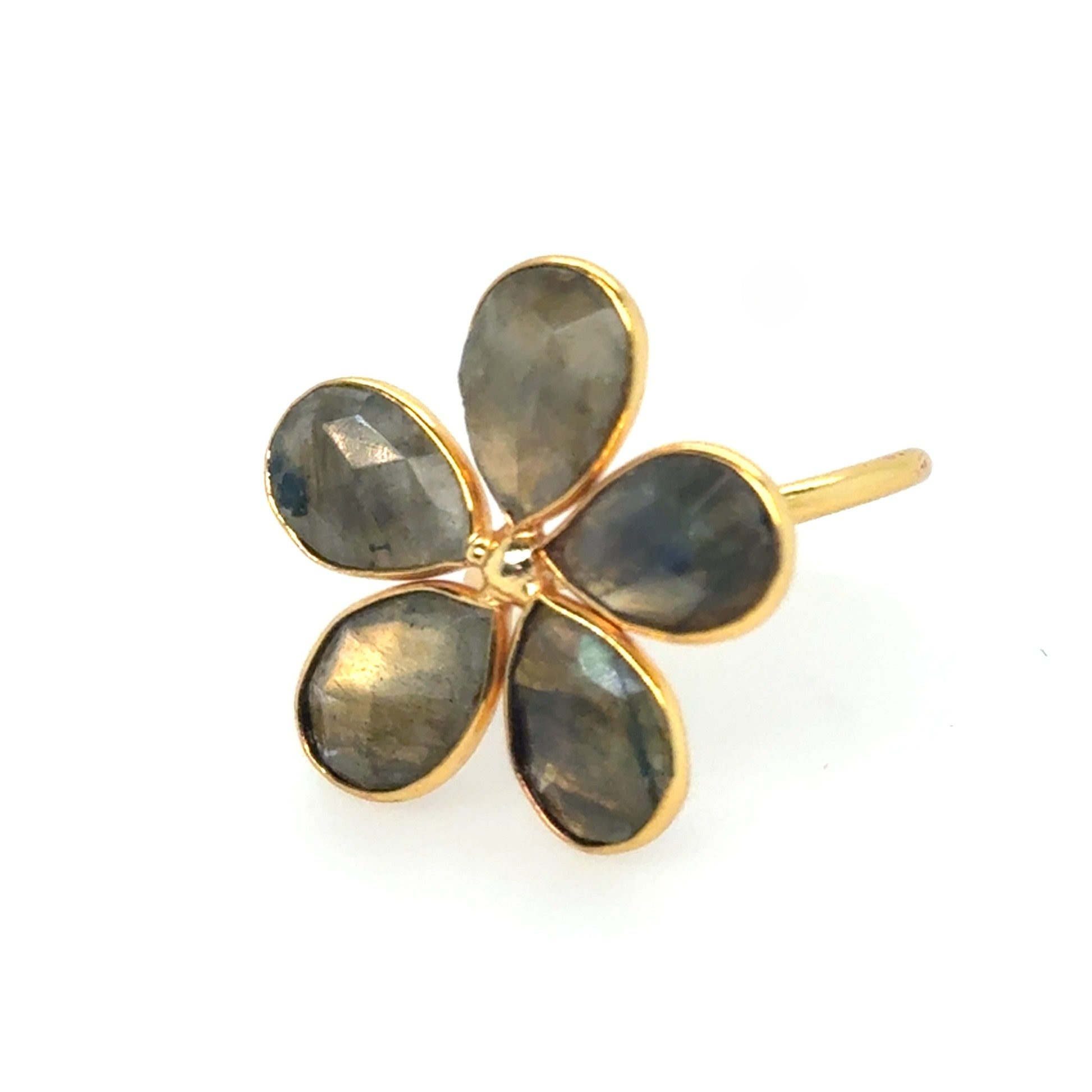 Gold plated ring with beautiful Labradorite gemstones in the shape of a flower