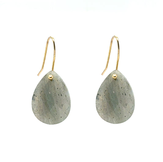 Labradorite semi-precious gemstone teardrop earrings with gold filled ear hooks