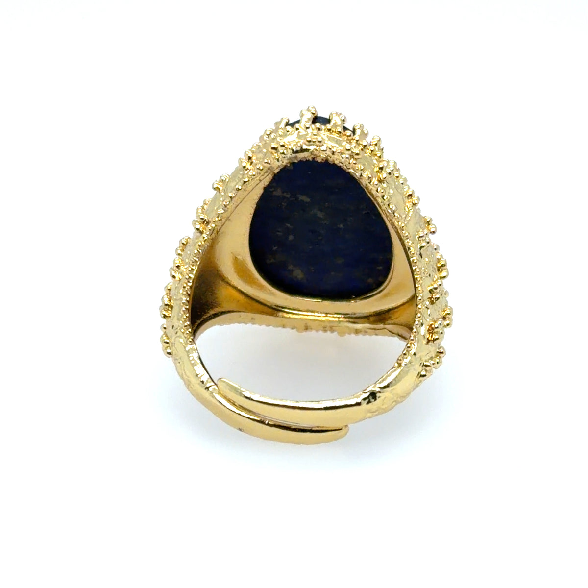 adjustable chunky gold ring with lapis stone