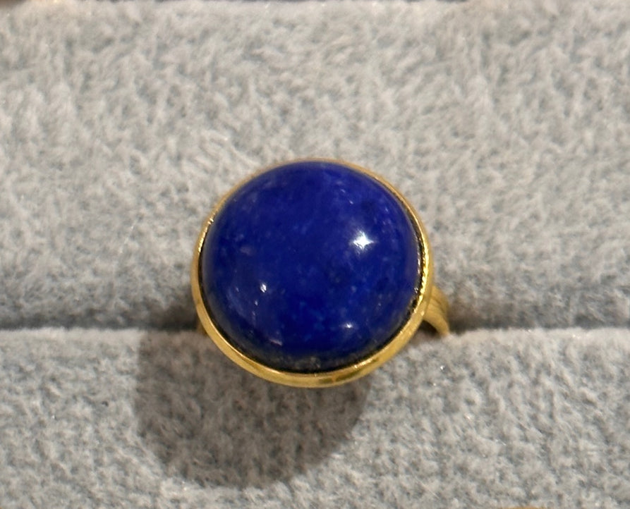 gold plated ring with Lapis Lazuli round gemstone