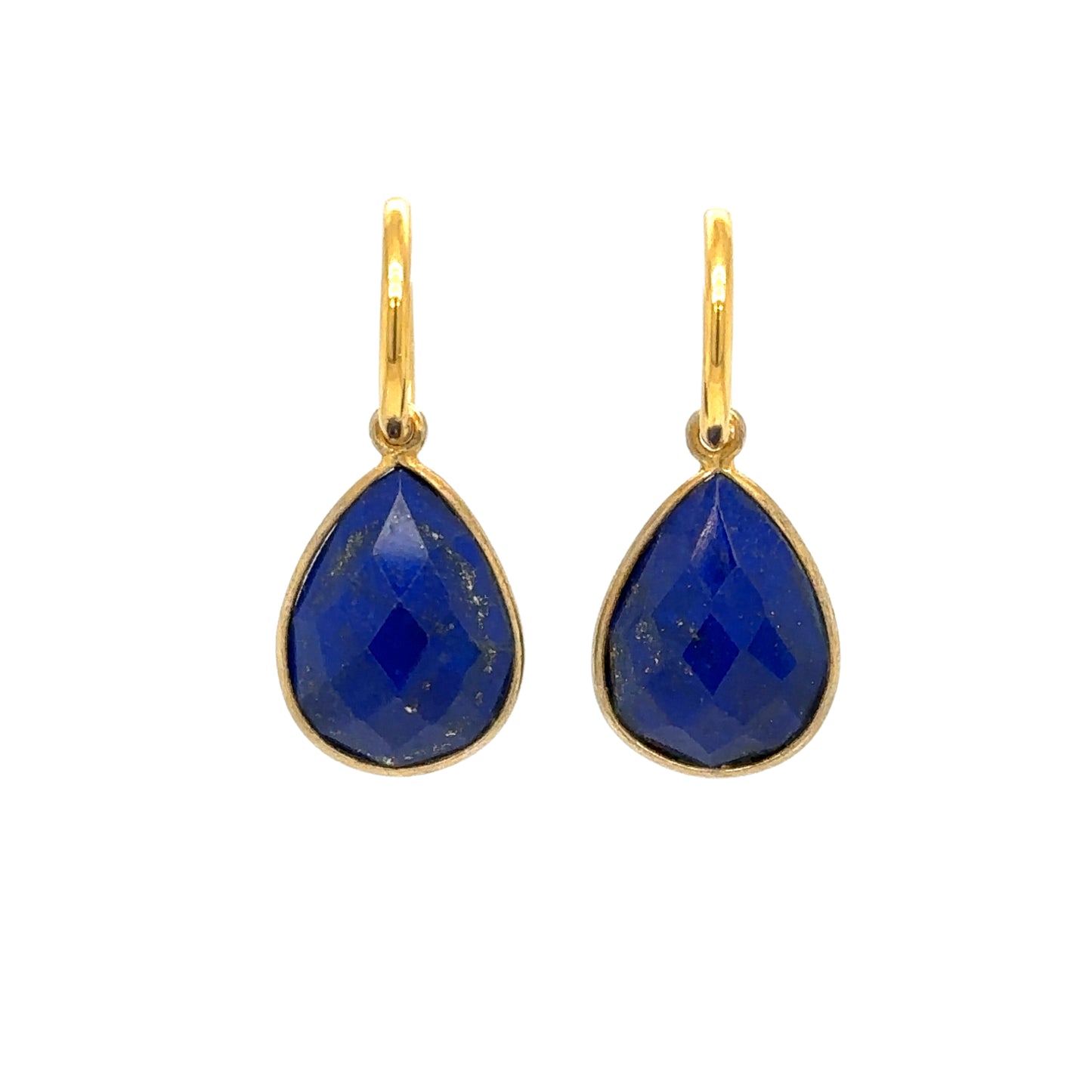 gold hoop earrings with Lapis Lazuli teardrop charms