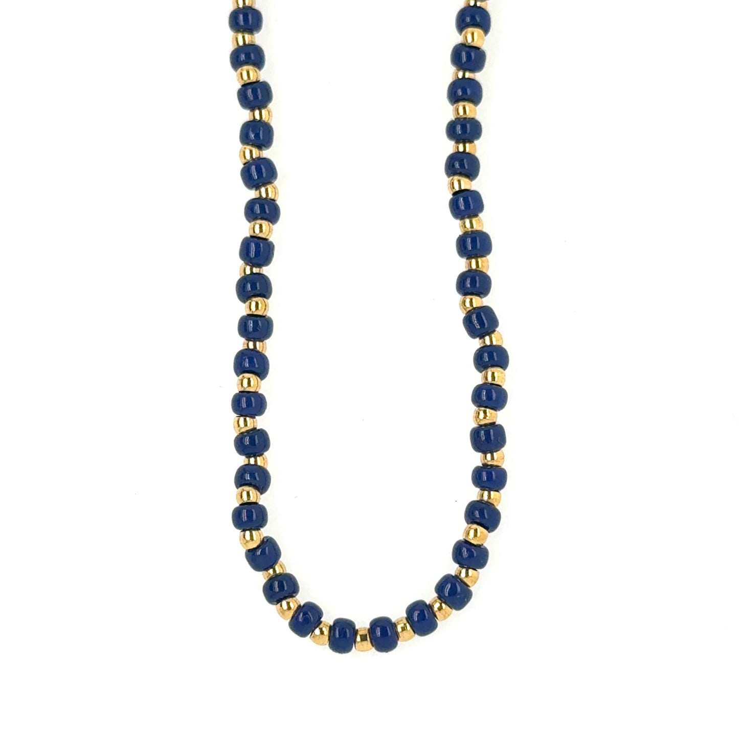 Necklace with round blue and gold beads