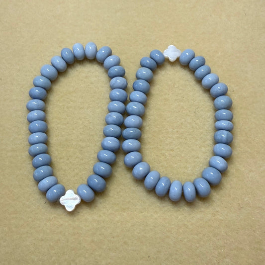 Two bracelets made with 9mm light blue opal rondelle beads