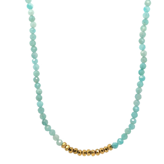 Delicate necklace with light turquoise and gold beads