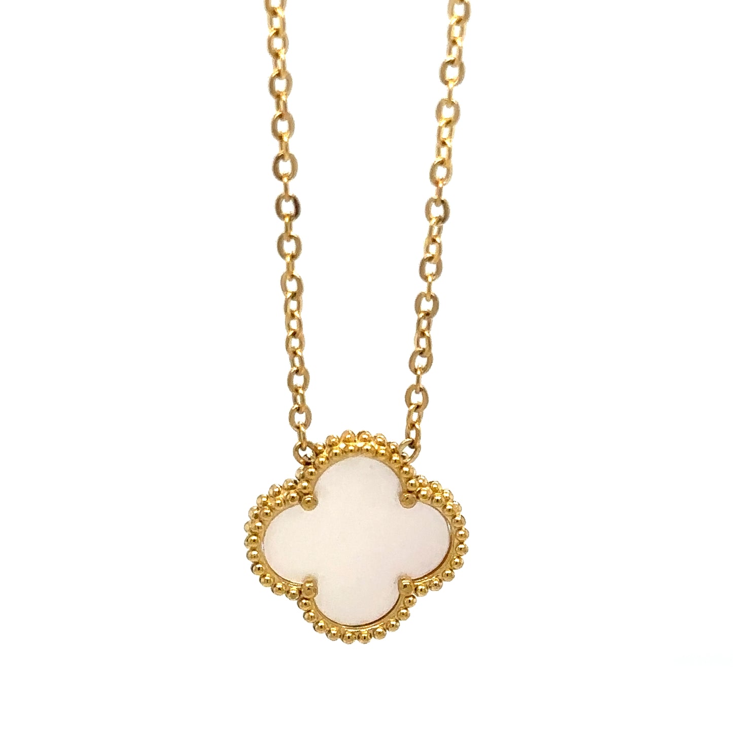 Necklace with Single Clover Charm in White Mother of Pearl