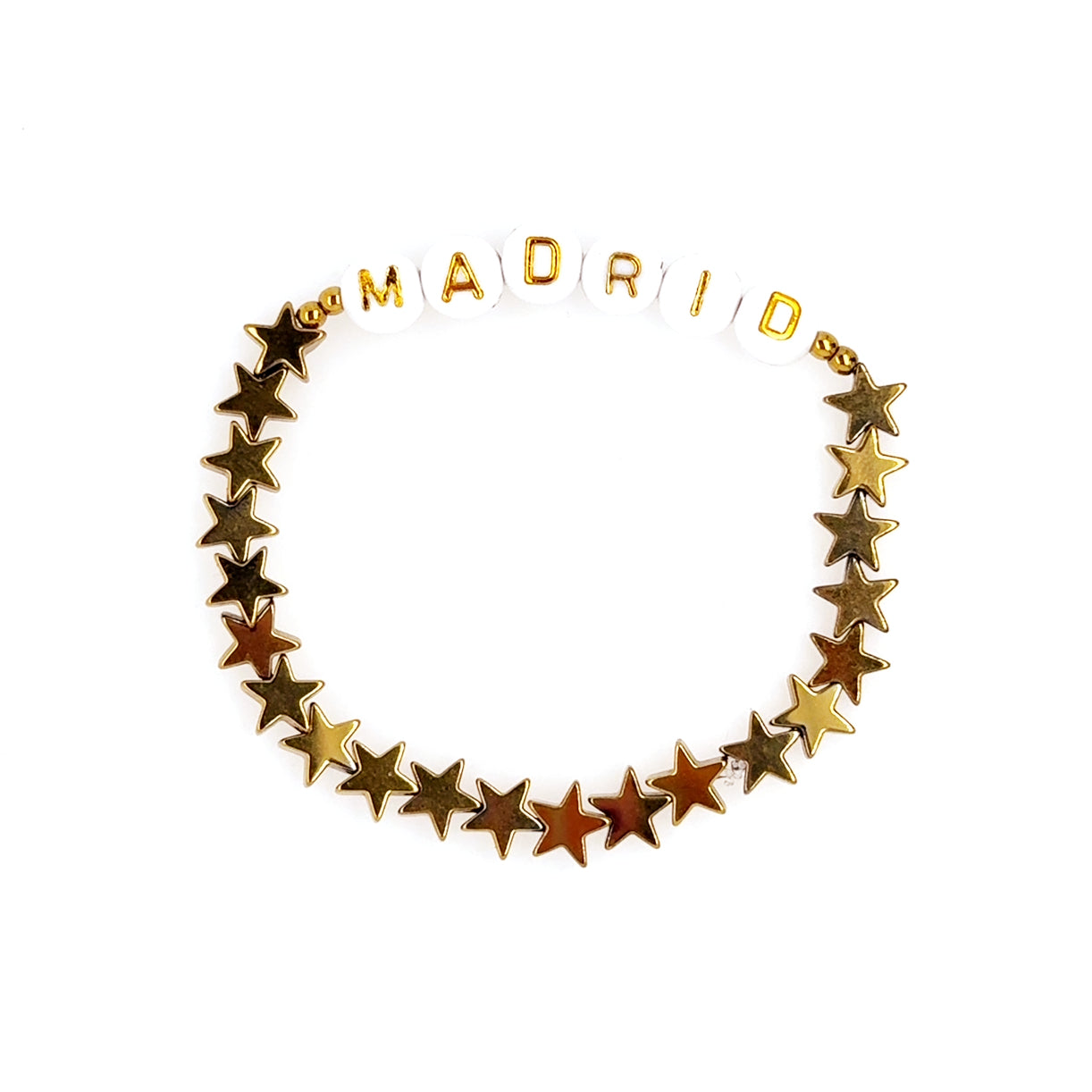 Gold star-shaped bracelet with 'MADRID' on a white background