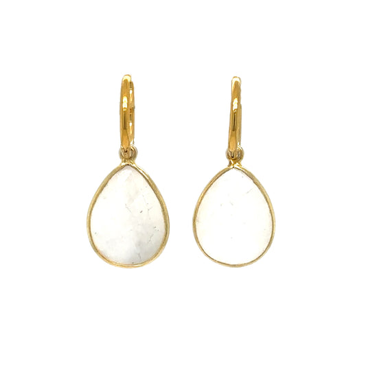 Gold Hoop earrings with moonstone teardrop charms