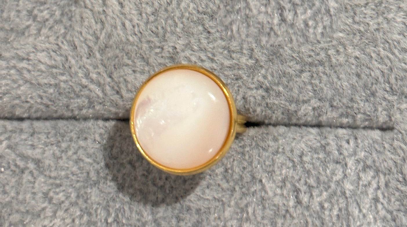 gold plated ring with mother of pearl round gemstone