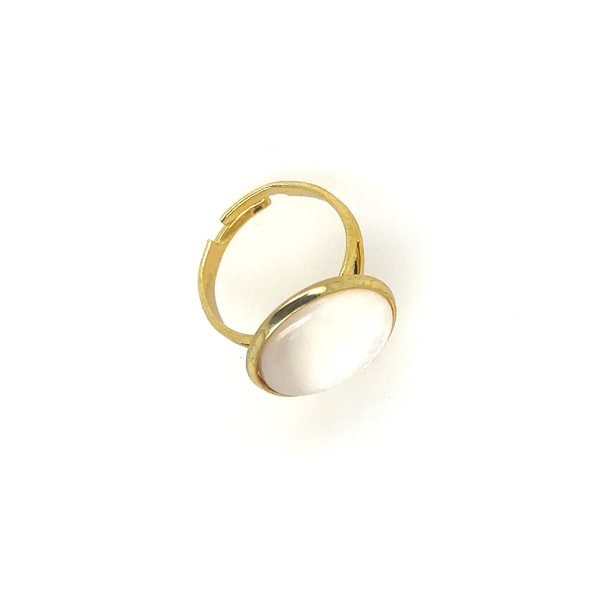 gold plated ring with Mother of Pearl round gemstone