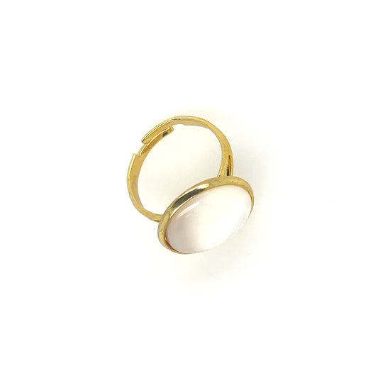 gold plated ring with Mother of Pearl round gemstone