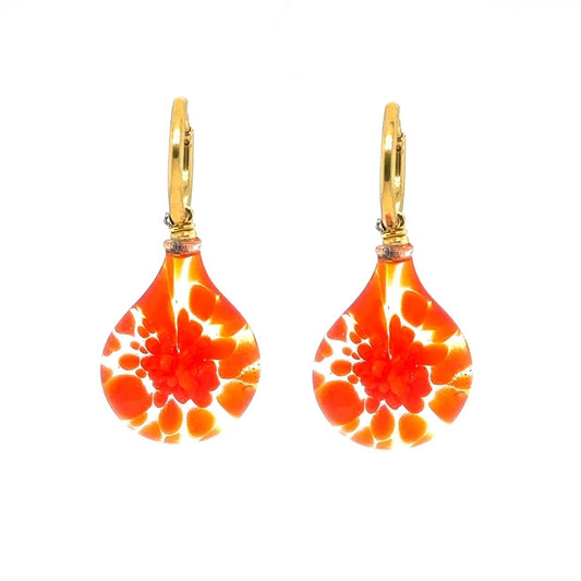 gold hoop earrings with Murano glass orange drop charms