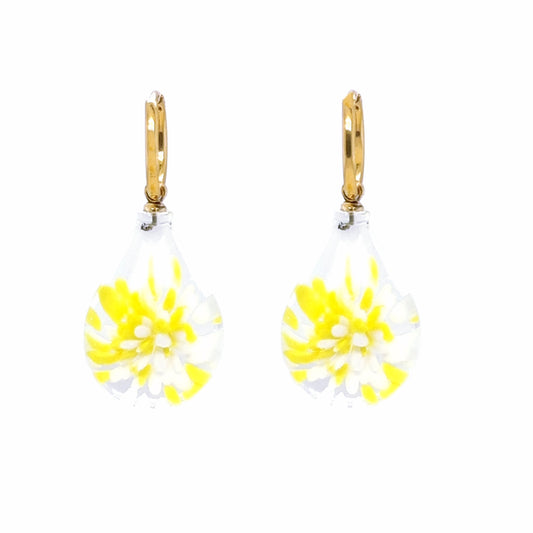 gold hoop earrings with Murano glass yellow drop charms