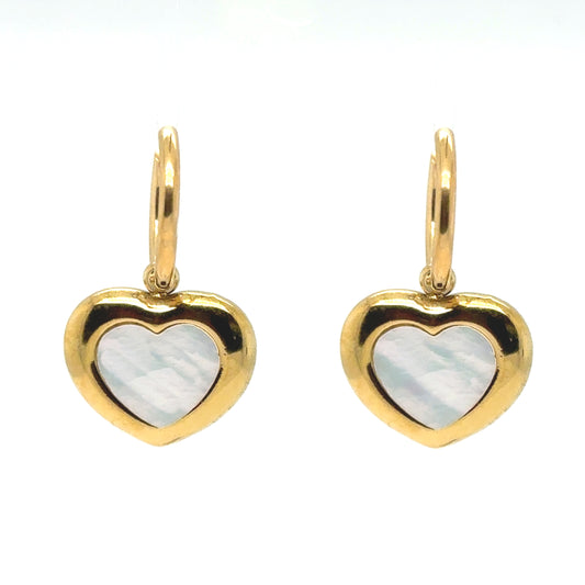 Gold Hoop with Heart Mother of Pearl & Gold Charm
