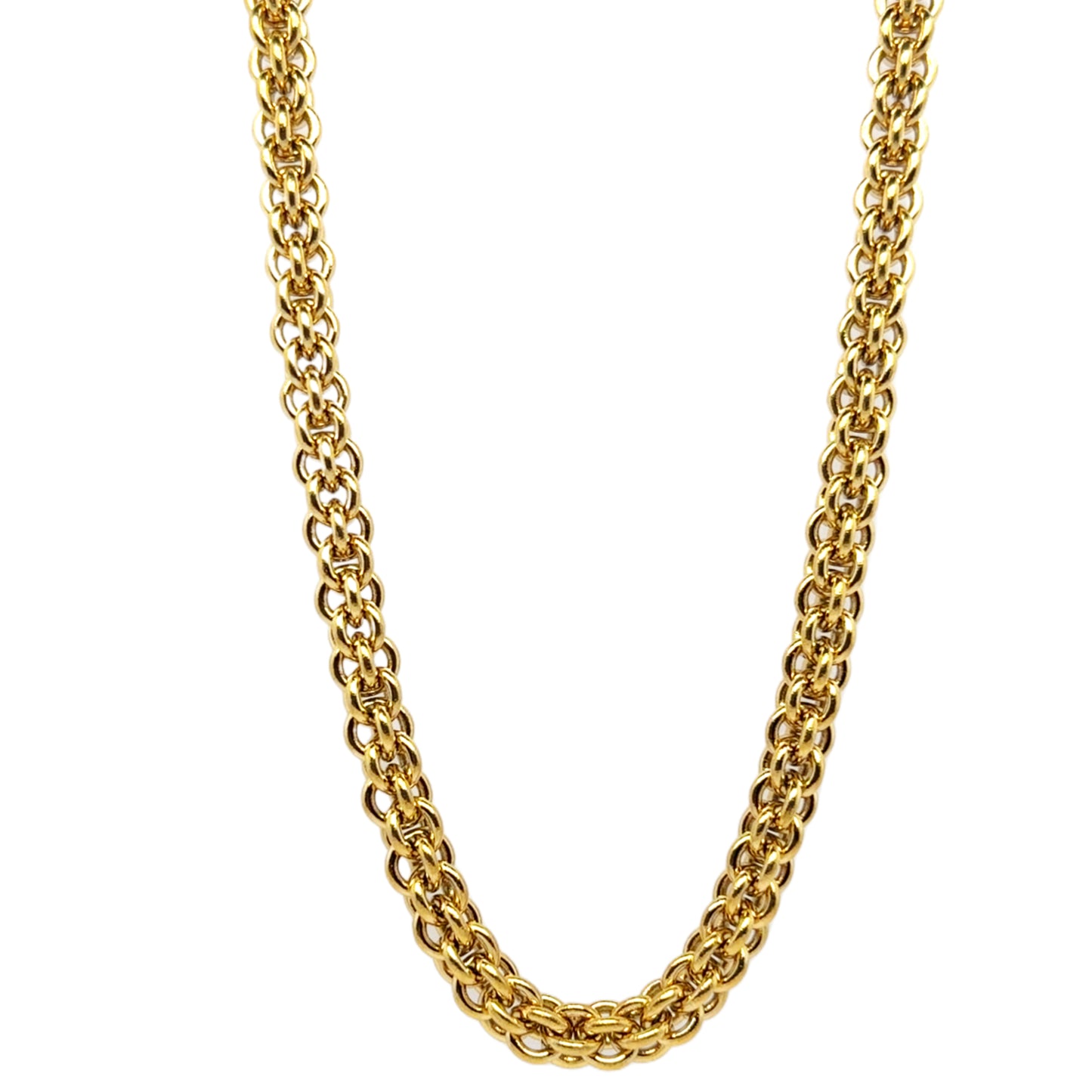 Gold chain necklace on a white background