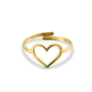 Gold adjustable ring with cute outline of a heart design