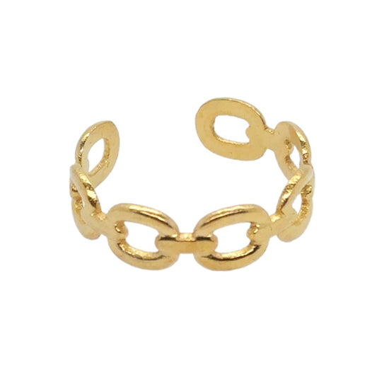 Gold adjustable ring with oval chain links design,
