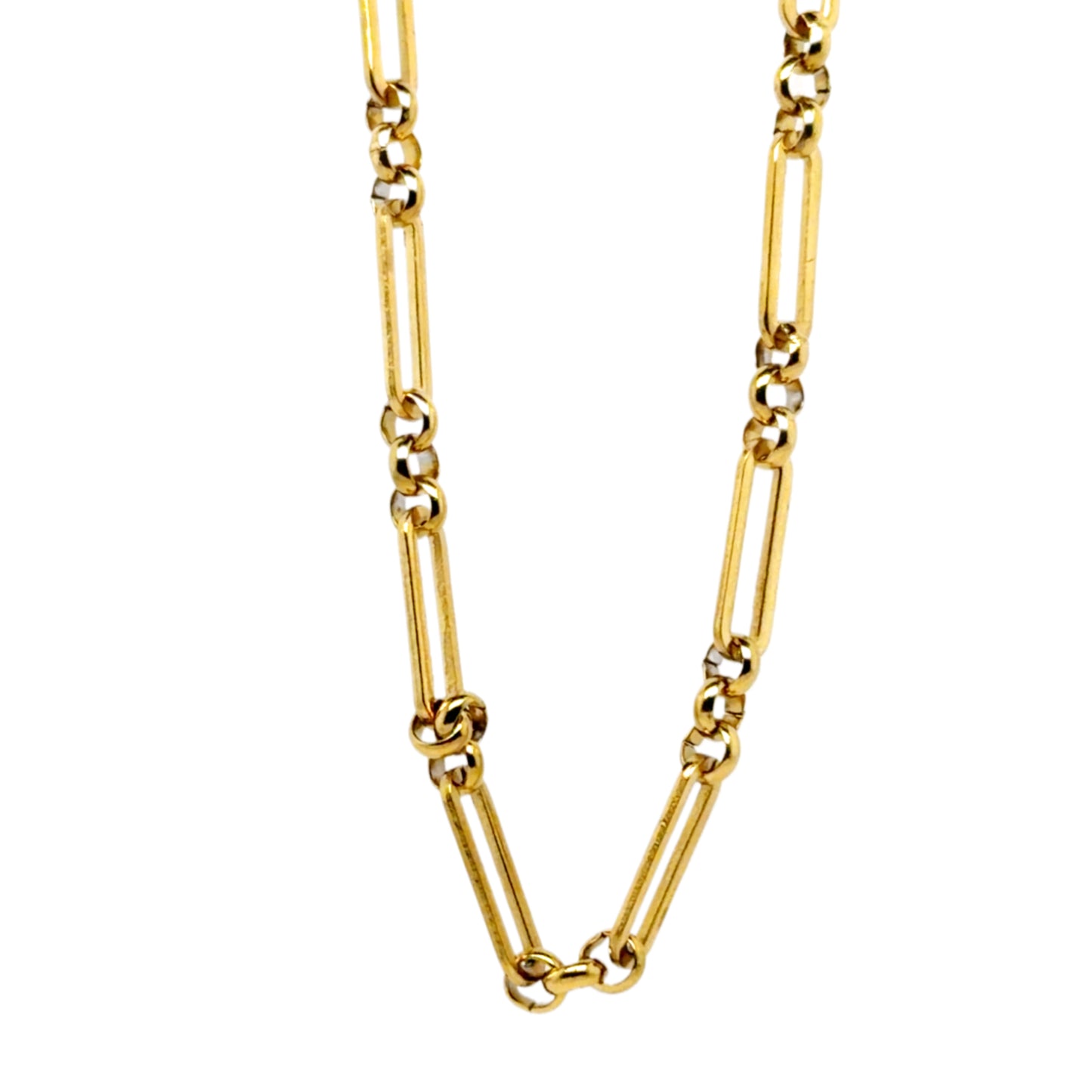 Gold chain necklace on a white background