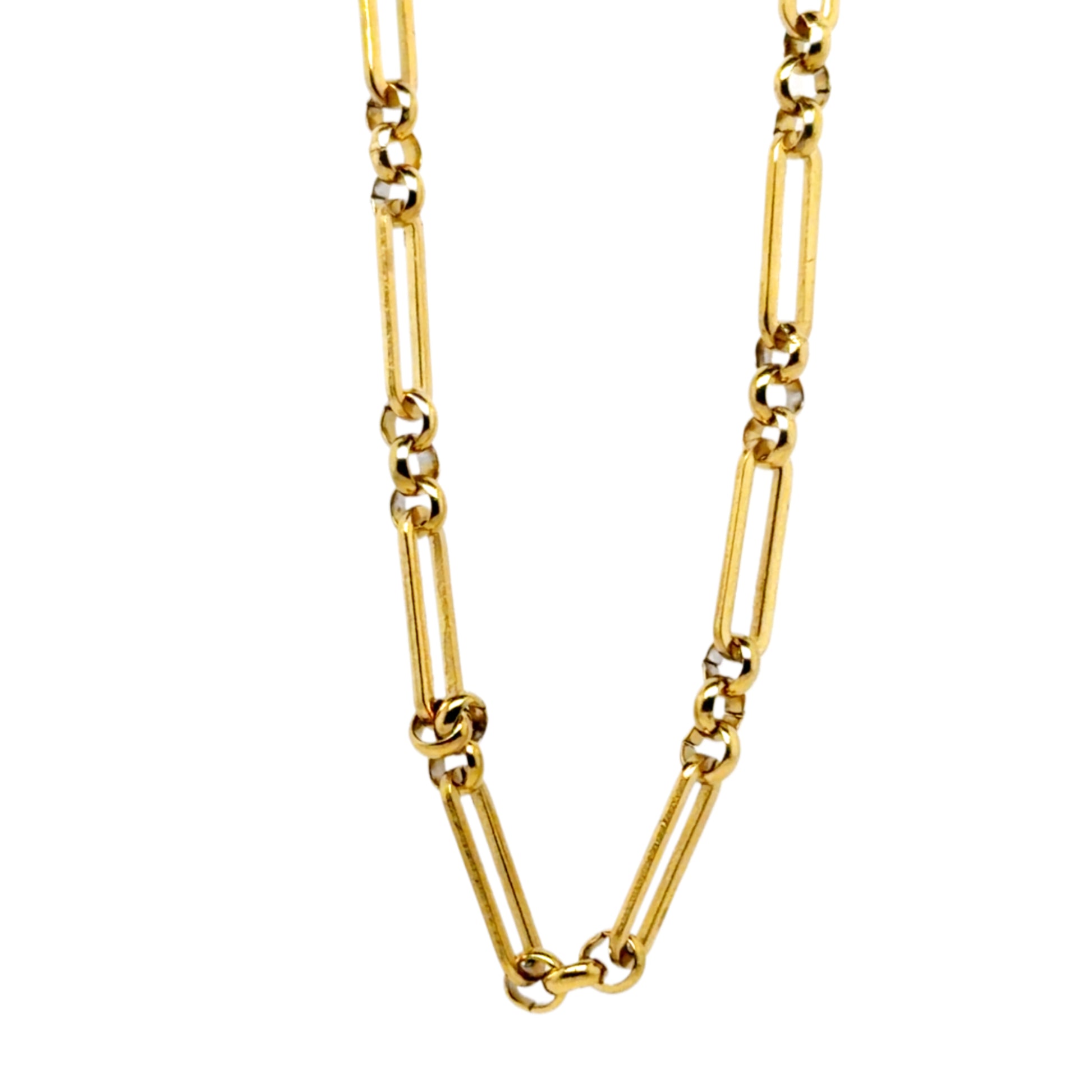 Gold chain necklace on a white background