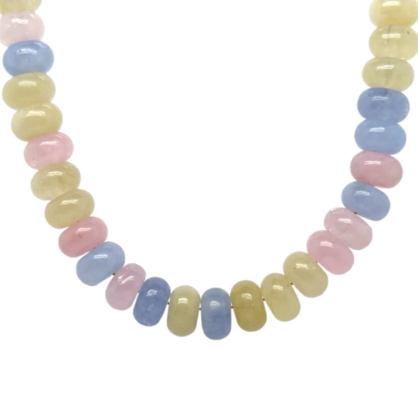 Necklace with pastel-colored beads on a white background