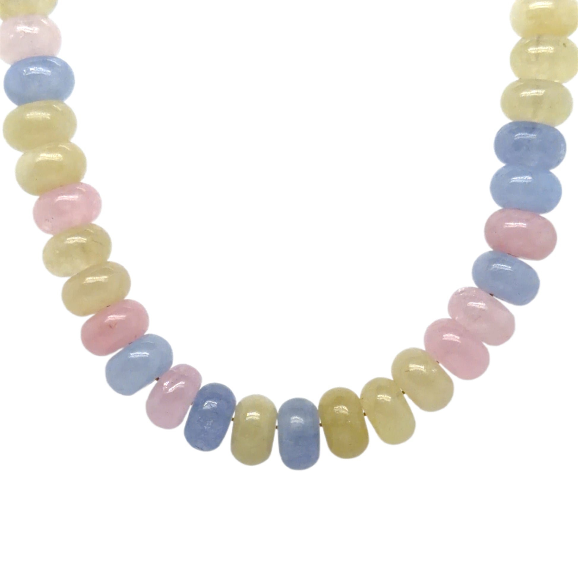 Necklace with pastel-colored beads on a white background