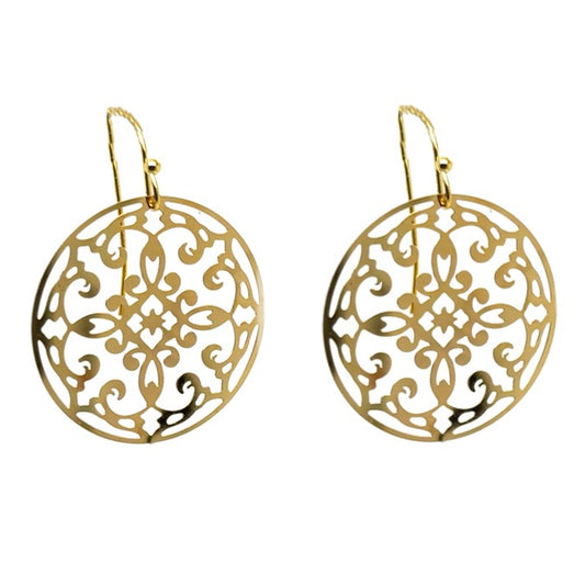 Small bohemian patterned gold round earrings