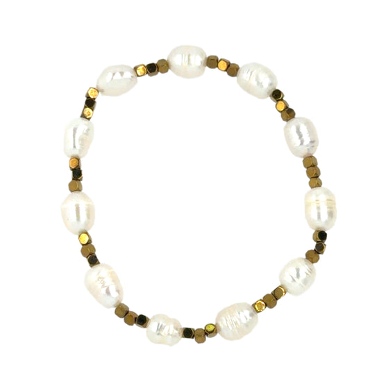 Pearl and bead bracelet on a white background