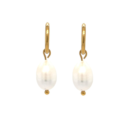 gold hoop earrings with freshwater pearl charms