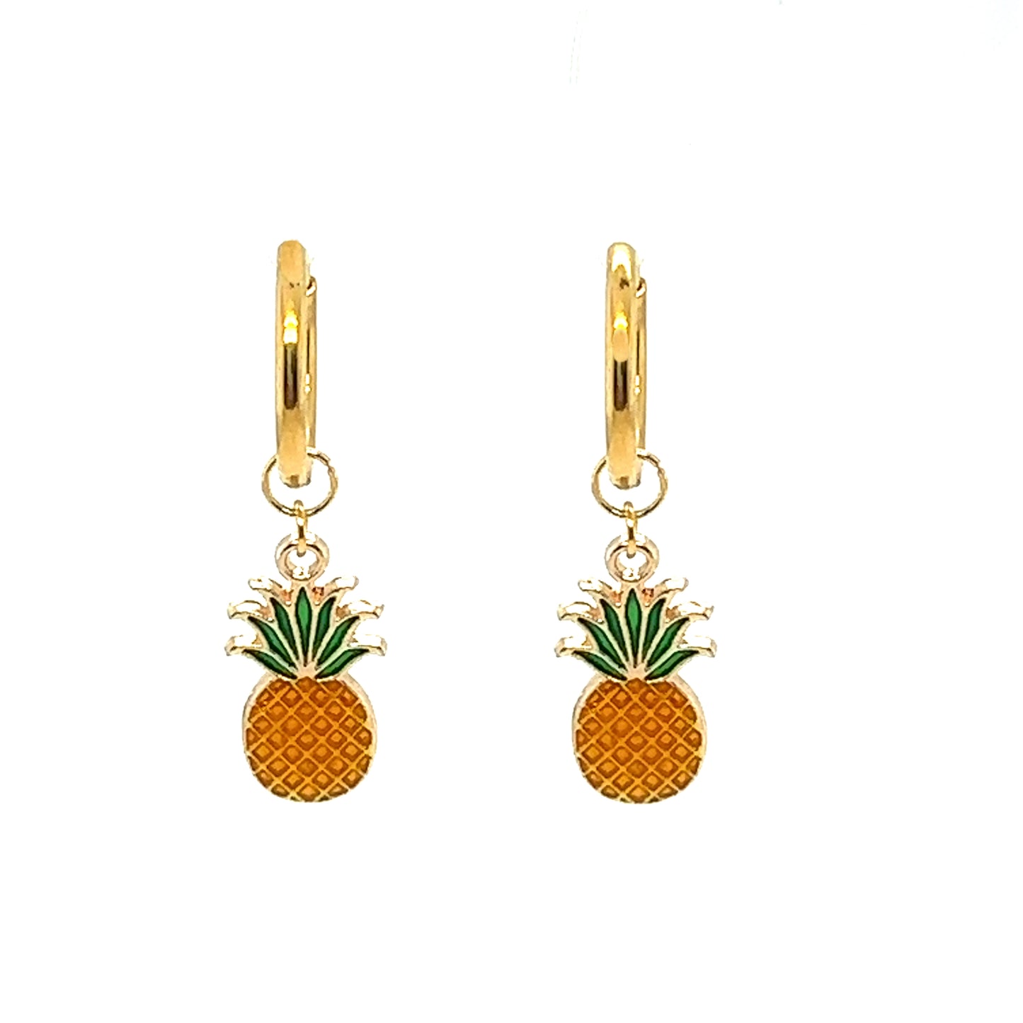 Delicate gold hoop earrings with pineapple charms