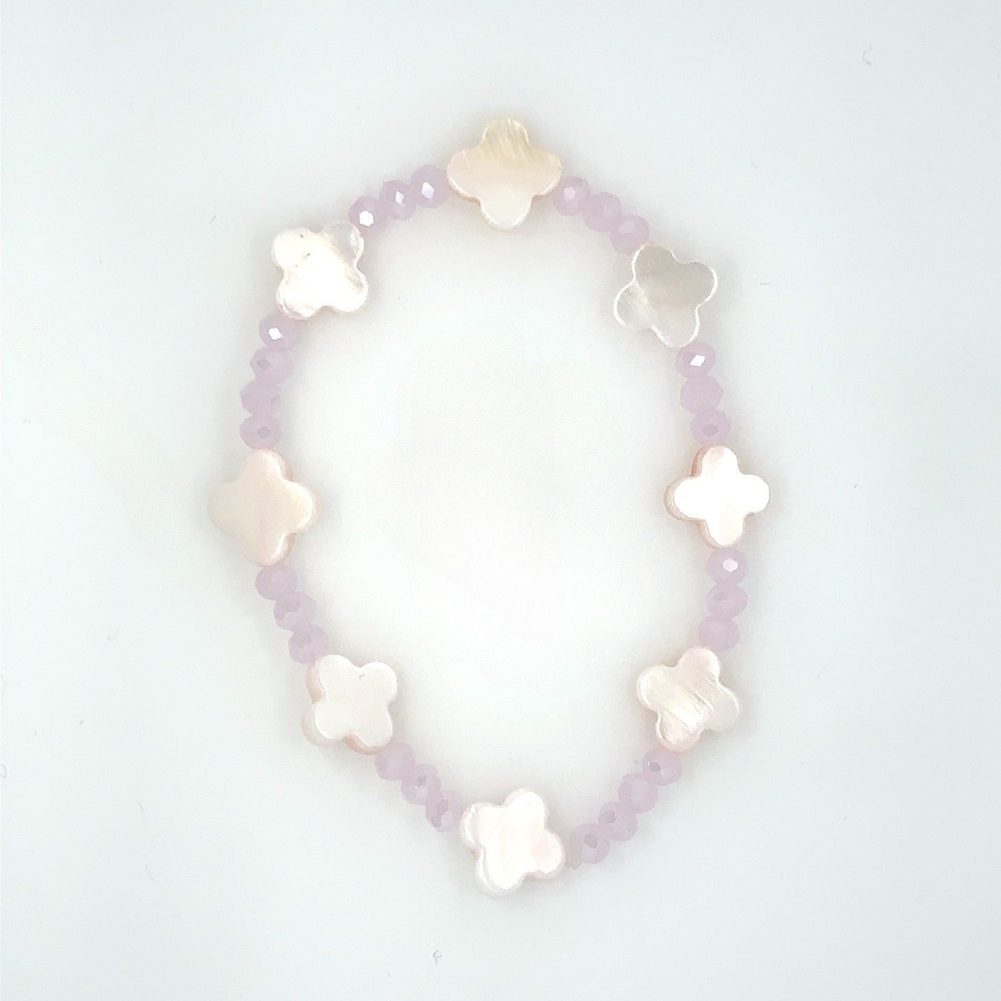 mother of pearl clover and pink beaded bracelet