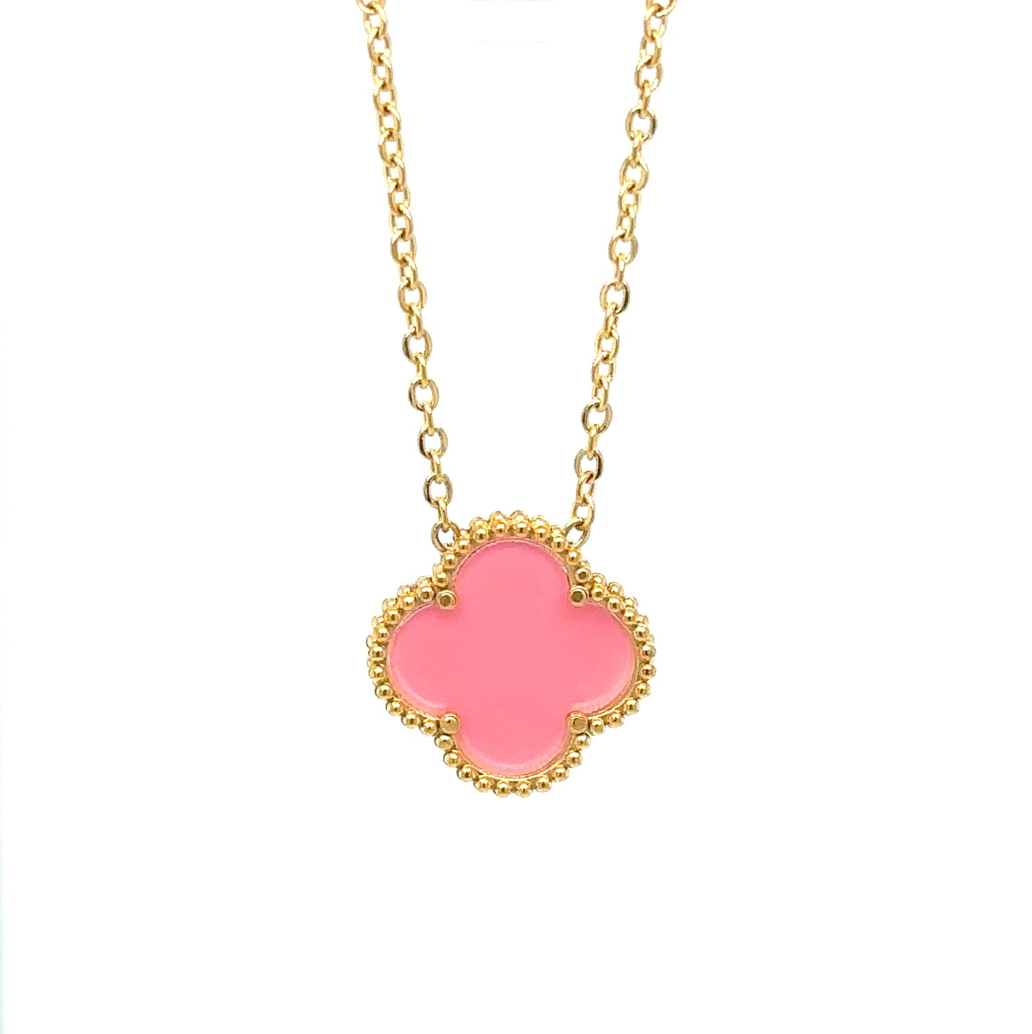 Necklace with Single Clover Charm in Pink