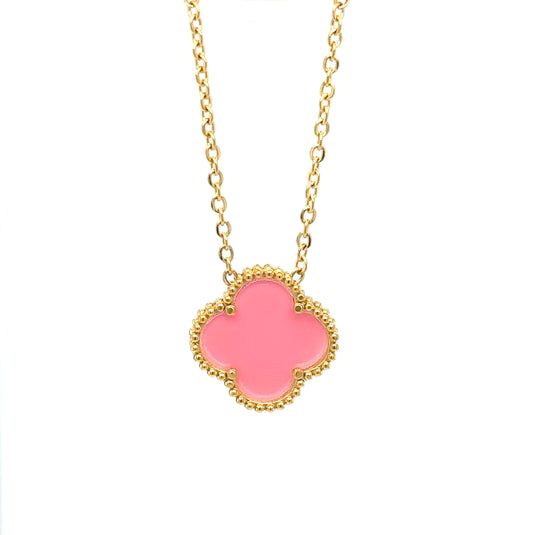 Necklace with Single Clover Charm in Pink