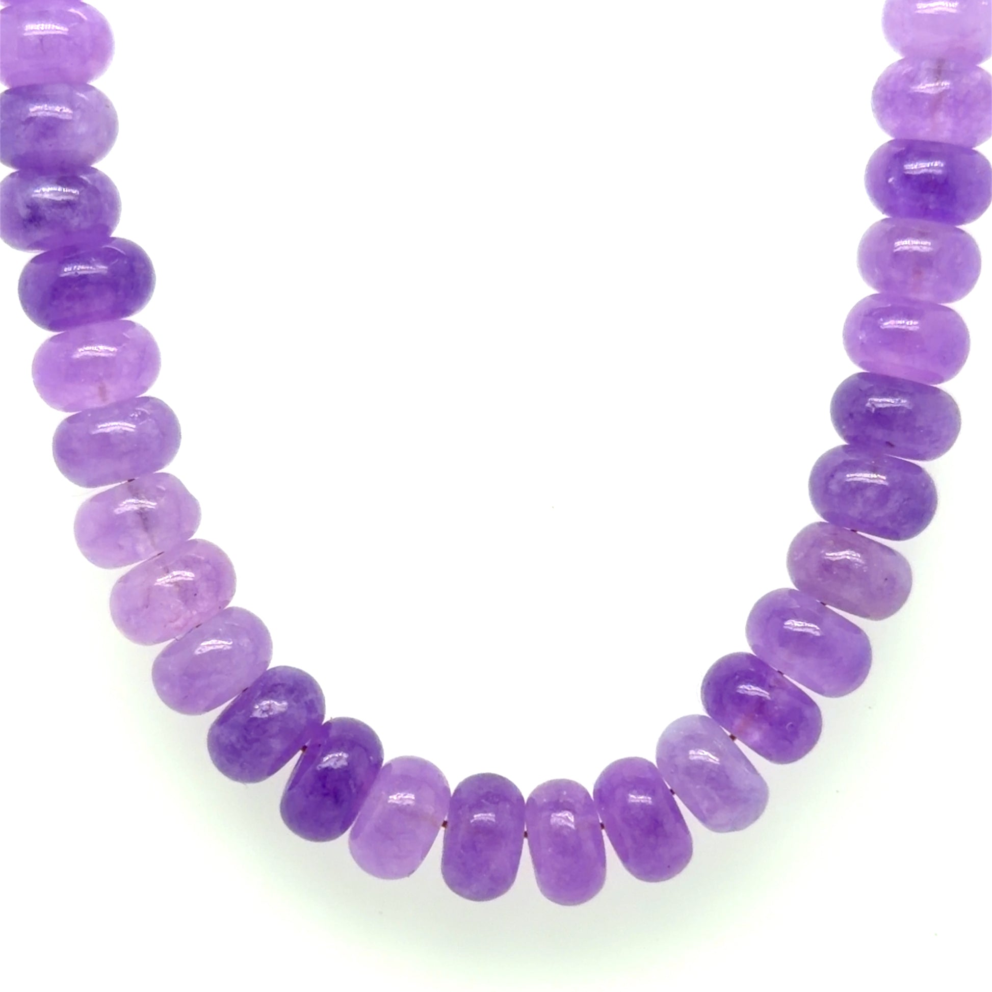 Necklace with purple beads on a white background