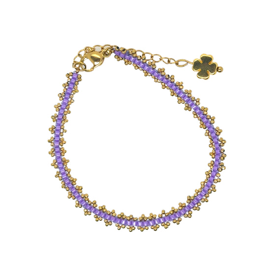 Lovely bracelet with light purple Miyuki beads woven with gold beads