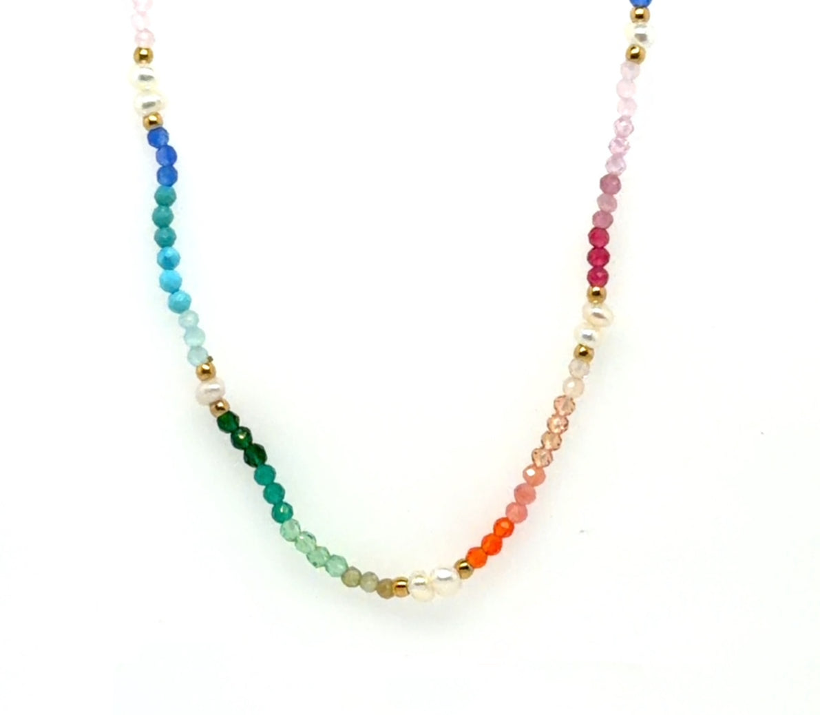 Colourful necklace with rainbow beads and small freshwater pearls