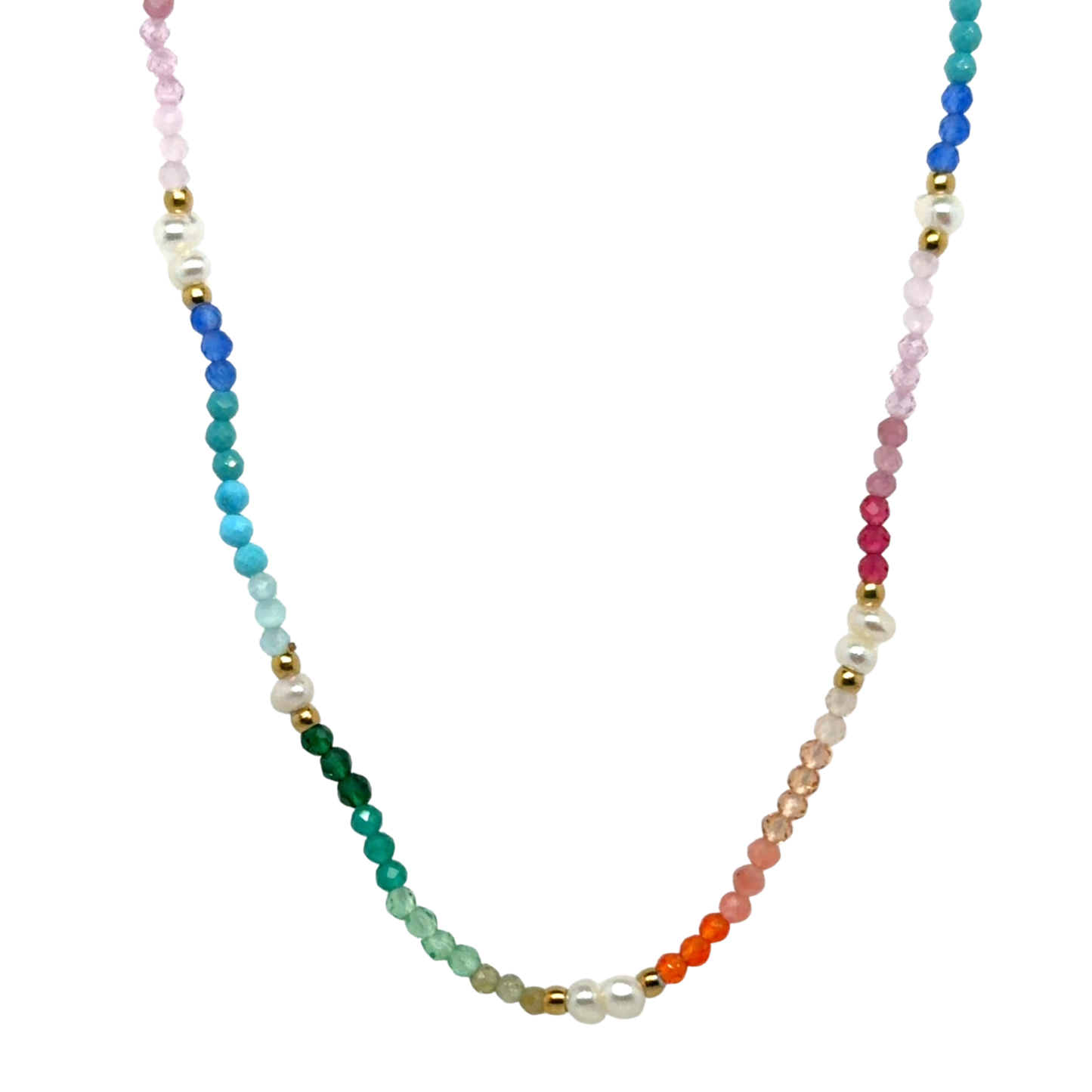 necklace with tiny colourful beads and pearls