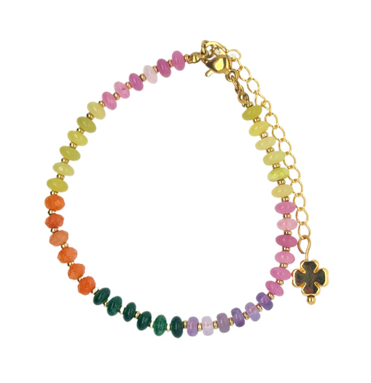 Gorgeous bracelet with oval flat quartz gemstones in a rainbow of colours