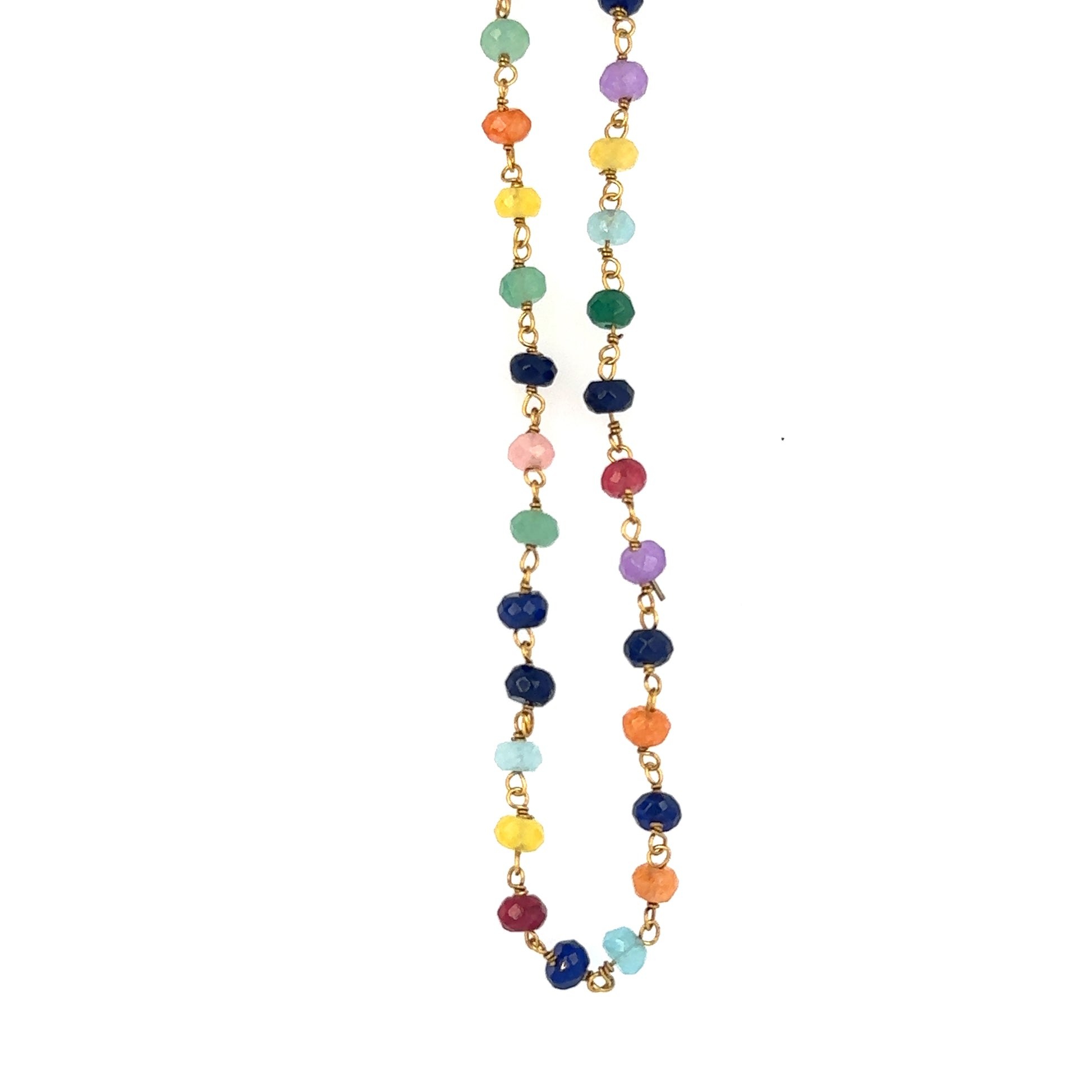 Rosary necklace with rainbow of multi coloured quartz 3-4mm gemstone charms again