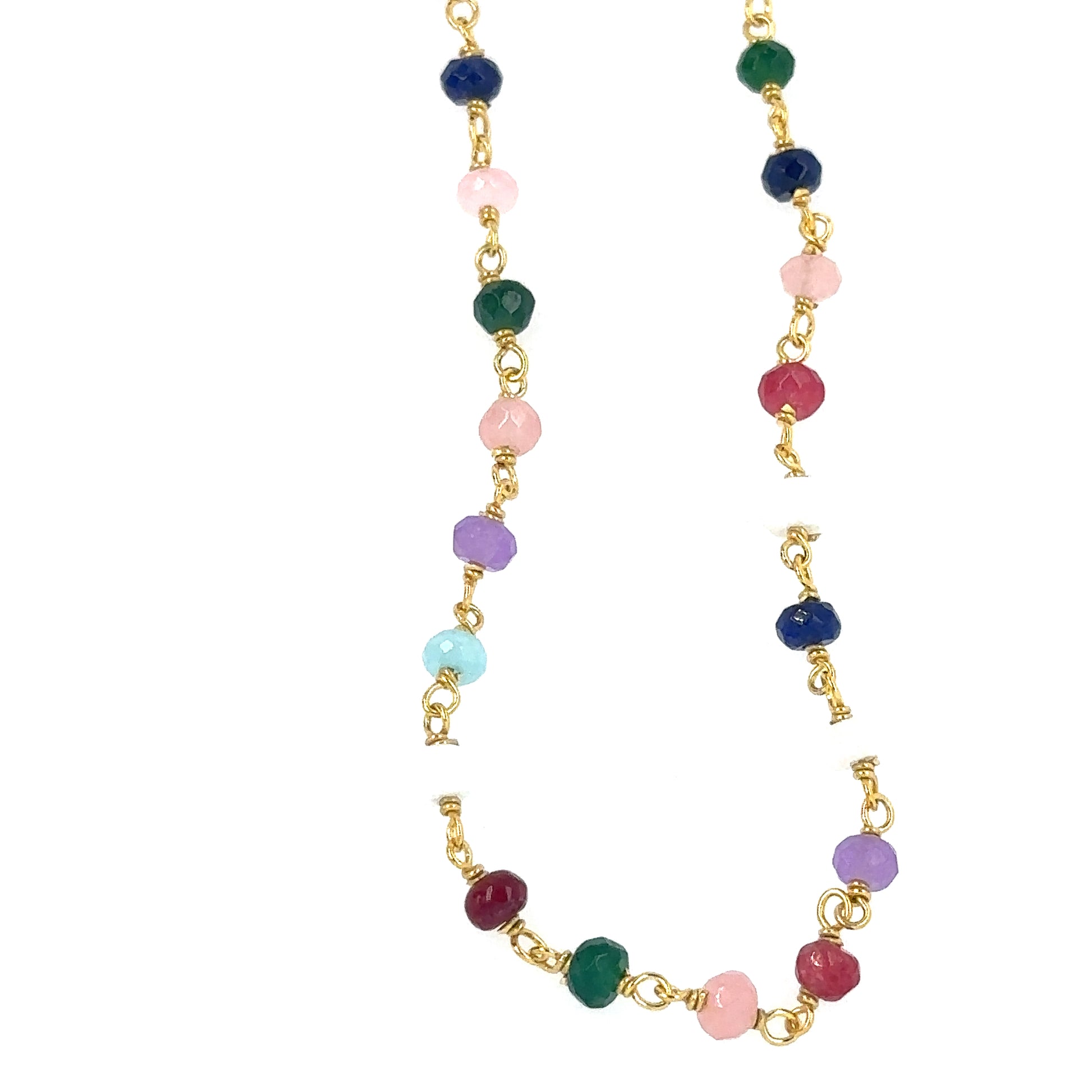 Rosary necklace with rainbow of multi coloured quartz 3-4mm gemstone charms including white