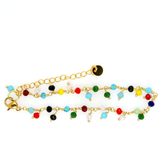 Delicate bracelet in a dangling rosary style with a rainbow quartz gemstones