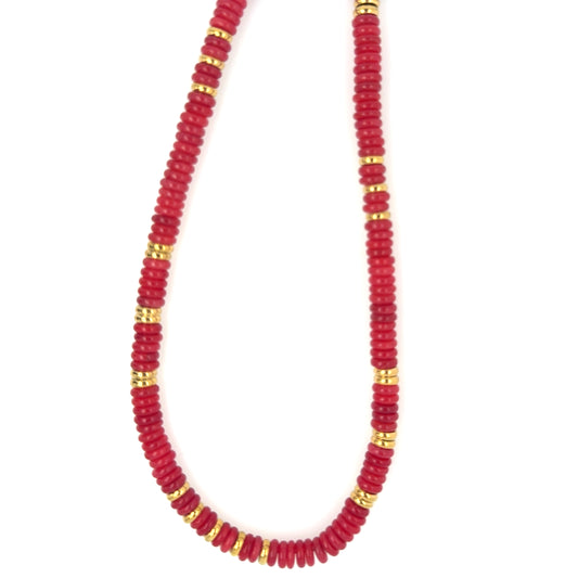 necklace with Red Jasper/gold rondelle flat/smooth beads