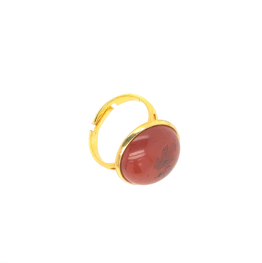 gold plated ring with red jasper round gemstone